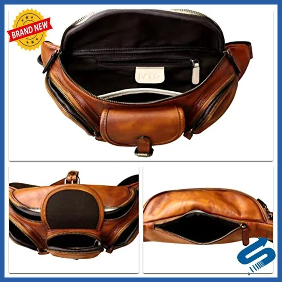 Genuine Leather Fanny Pack Crossbody Bag with Multiple Pockets